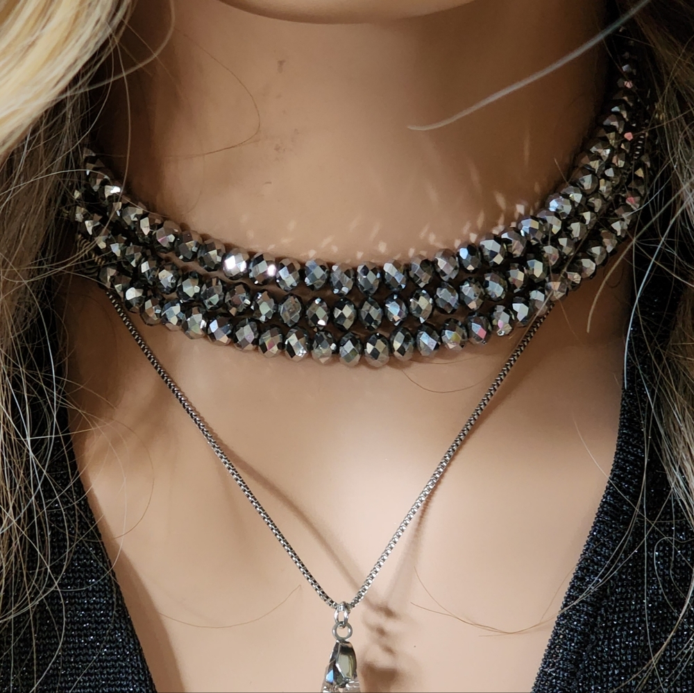 Luxury Hypoallergenic Necklace Silver Long Link European Austrian Crystal